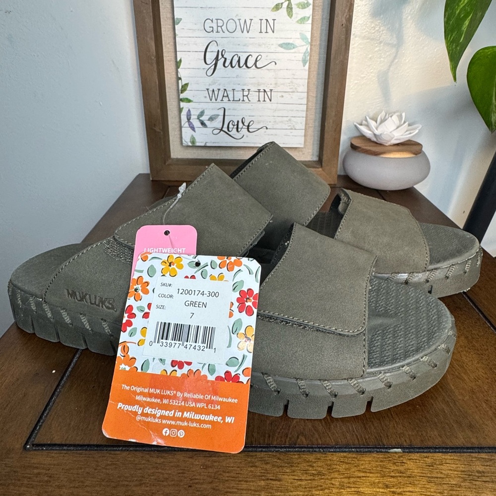 Muk Luks Olive Slide Sandals